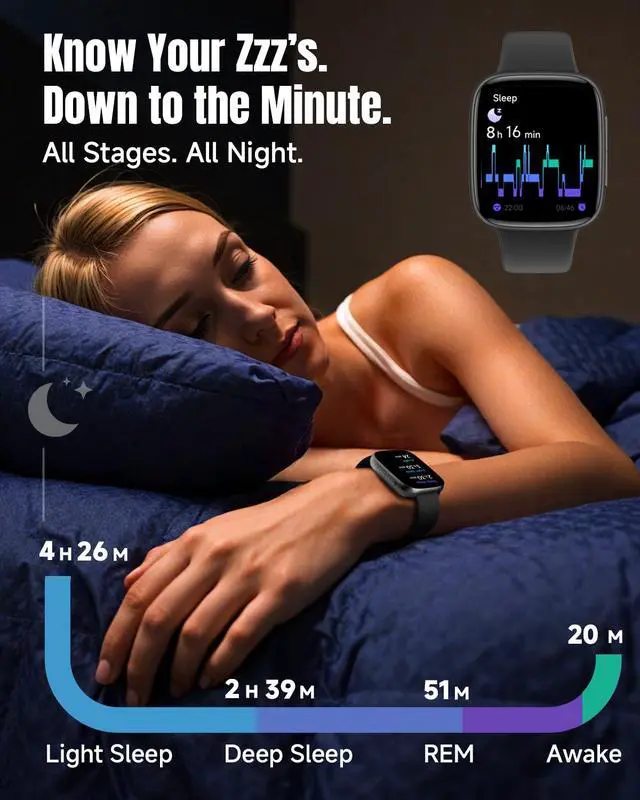 Alt view image 6 of 7 - JAYSUING Smart Watch for Women Men Android & iPhone, 1.85" Ultra HD AMOLED Display,10 Day Battery, 3ATM Swimming Waterproof, Answer/Make Calls, Fitness/Heart Rate/Sleep Tracker/100 Sports, Black