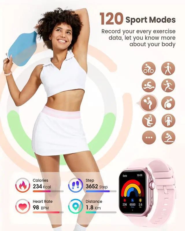 Alt view image 6 of 7 - Smart Watch for Women Men Fitness: Smartwatch for iPhone Android with SpO2 Blood Oxygen/Heart Rate Monitor, Sleep Tracking, Bluetooth Calls , 120+ Sports Modes, IP68, 2 Bands 30-Day Battery Life