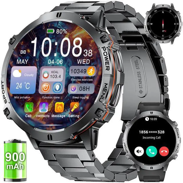 Main image of Smart Watches for Men with 900mAh Battery(60+Standby),1.73" AMOLED with Bluetooth Call,110+ Sports Mode Tactical Fitness Tracker/Heart Rate Sleep Health Monitor/Android iOS Military Smart Watch