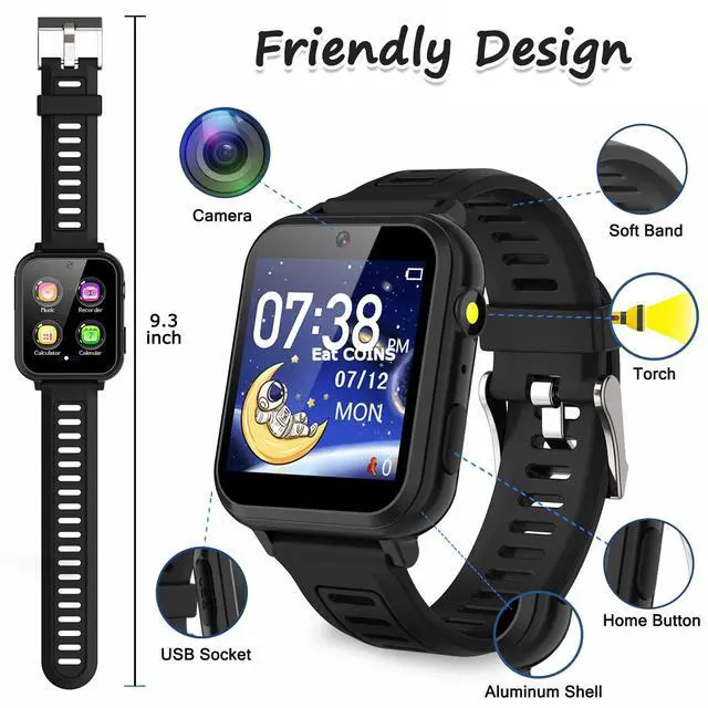 Alt view image 4 of 7 - Kids Smart Watch Boys, Kids Smart Game Watch with 39 Games HD Touch Screen Video Camera Music Player Pedometer Flashlight Alarm Clock 12/24 hr Kid Watches for Boy Gifts for 5-12 Year Olds Boy Girl