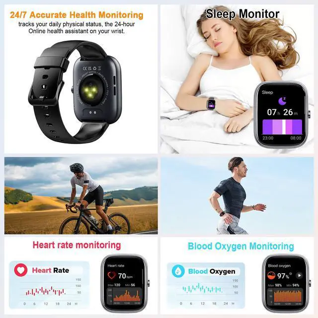 Alt view image 4 of 7 - JAYSUINGSmart Watch (Answer/Make Call), 1.91" Smartwatch Fitness Activity Tracker for Men Women, 110+ Sports IP68 Waterproof, Heart Rate/Sleep Monitor/Pedometer/Calories, Fitness Watch for Android iOS