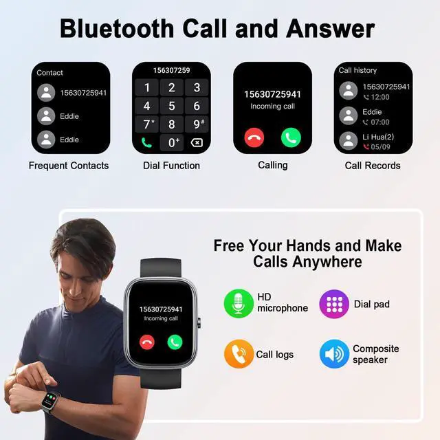 Alt view image 3 of 7 - JAYSUINGSmart Watch (Answer/Make Call), 1.91" Smartwatch Fitness Activity Tracker for Men Women, 110+ Sports IP68 Waterproof, Heart Rate/Sleep Monitor/Pedometer/Calories, Fitness Watch for Android iOS