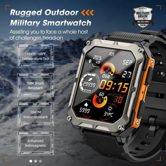 Alt view image 2 of 7 - Military Smart Watch for Men with Blood Pressure (Answer/Make Call), Rugged Tactical Smartwatch for Android and iPhone, 10 ATM Waterproof Outdoor Sports Fitness Tracker with Heart Rate, Sleep Monitor