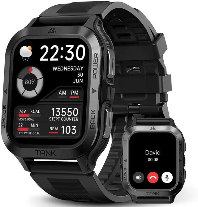 Main image of JAYSUING Smart Watch, 60 Days Extra-Long Battery, 50M Waterproof, Rugged Military Bluetooth Call(Answer/Dial Calls), 1.85" Ultra Large HD Display, AI Voice Assistant, Compatible for Android and iOS