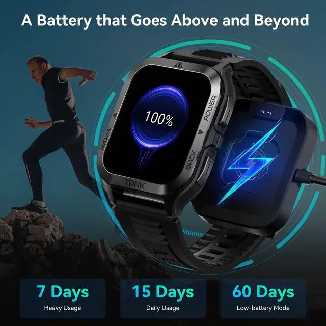 Alt view image 4 of 7 - JAYSUING Smart Watch, 60 Days Extra-Long Battery, 50M Waterproof, Rugged Military Bluetooth Call(Answer/Dial Calls), 1.85" Ultra Large HD Display, AI Voice Assistant, Compatible for Android and iOS