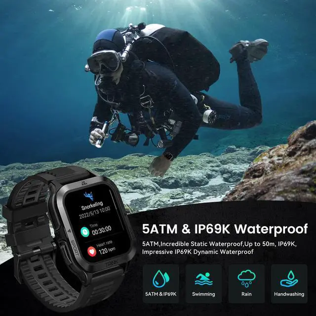 Alt view image 5 of 7 - JAYSUING Smart Watch, 60 Days Extra-Long Battery, 50M Waterproof, Rugged Military Bluetooth Call(Answer/Dial Calls), 1.85" Ultra Large HD Display, AI Voice Assistant, Compatible for Android and iOS