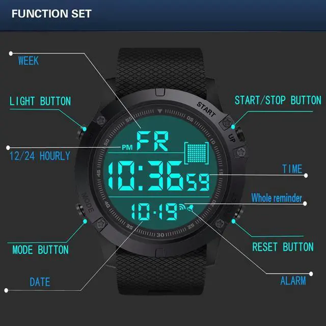 Alt view image 2 of 7 - Men's Digital Sports Watch Military Electronic Waterproof Wrist Watches for Men with Stopwatch Countdown Timer Alarm Date LED Backlight
