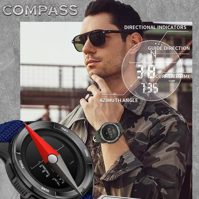 Alt view image 3 of 7 - JAYSUING Men's Digital Watch Pedometer Step Counter Watches Military Compass Waterproof Wrist Watch Tactical Sport Watch Calories Counter Pacer Running Wristwatch LED Light Stopwatch Countdown