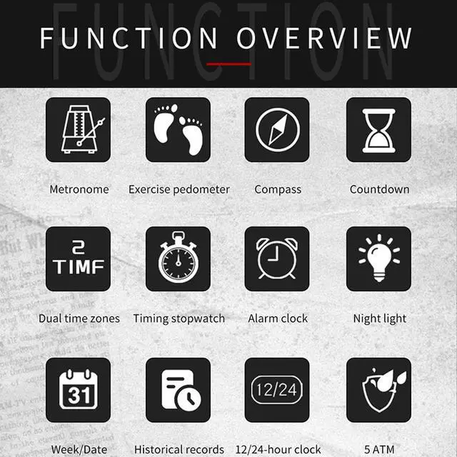 Alt view image 7 of 7 - JAYSUING Men's Digital Watch Pedometer Step Counter Watches Military Compass Waterproof Wrist Watch Tactical Sport Watch Calories Counter Pacer Running Wristwatch LED Light Stopwatch Countdown