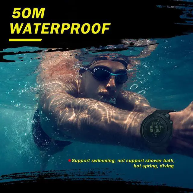 Alt view image 3 of 7 - JAYSUING Digital Hiking Sport Watches for Men - Tactical Training Military Compass Solid Outdoor Multifunction Waterproof Altimeter Watch (Black)