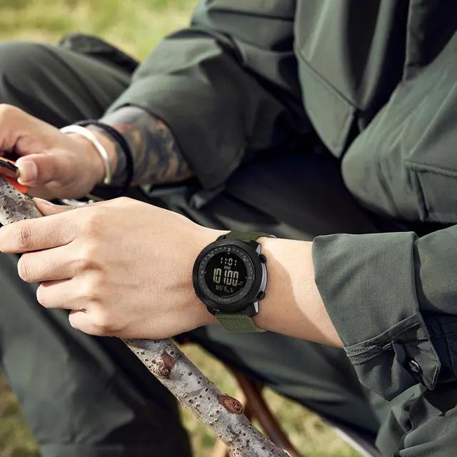 Alt view image 4 of 7 - JAYSUING Digital Hiking Sport Watches for Men - Tactical Training Military Compass Solid Outdoor Multifunction Waterproof Altimeter Watch (Black)