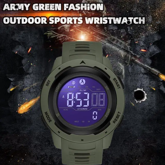 Alt view image 2 of 7 - JAYSUING Men's Digital Watch Waterproof Pedometer Watches Sport Watch Step Counter Calorie Military Watch with Stopwatch Alarm LED Backlight Countdown