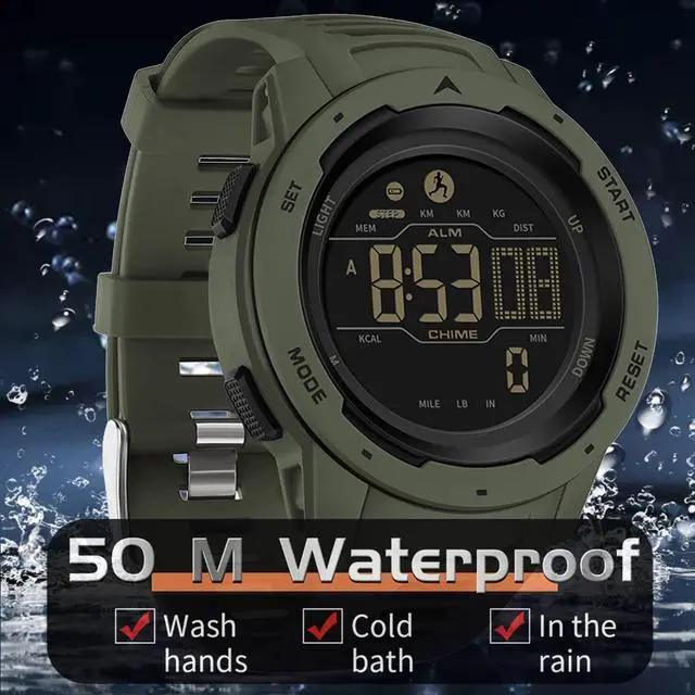 Alt view image 4 of 7 - JAYSUING Men's Digital Watch Waterproof Pedometer Watches Sport Watch Step Counter Calorie Military Watch with Stopwatch Alarm LED Backlight Countdown