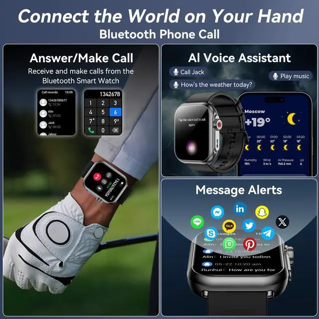 Alt view image 2 of 6 - Smart Watches for Men Women with 100-Day Standby, Bluetooth Calls, 1.85" HD Fitness Tracker with 24/7 Heart Rate/Sleep Monitor, 110+ Sports Modes, IP68 Waterproof, Compatible with Android/iOS (Black)