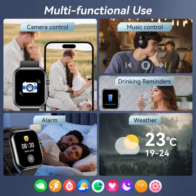 Alt view image 6 of 6 - Smart Watches for Men Women with 100-Day Standby, Bluetooth Calls, 1.85" HD Fitness Tracker with 24/7 Heart Rate/Sleep Monitor, 110+ Sports Modes, IP68 Waterproof, Compatible with Android/iOS (Black)