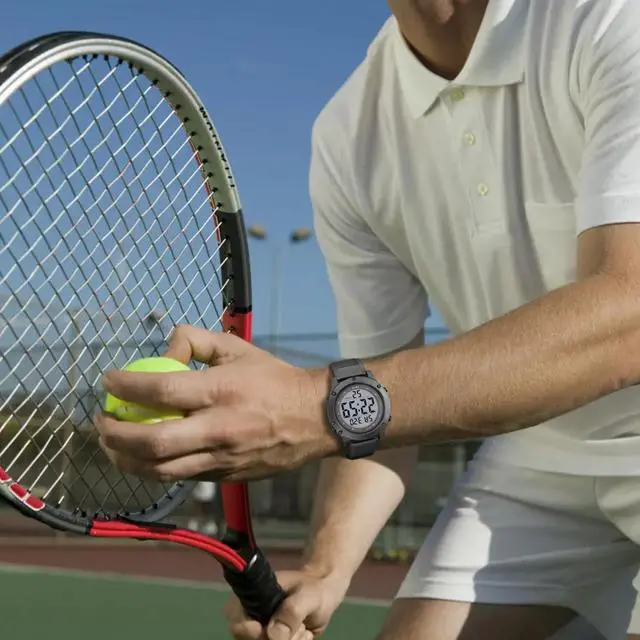 Alt view image 7 of 7 - JAYSUING Mens Digital Sports Watch, Large LCD Display, 5ATM Water Resistant, Black Silicone Band