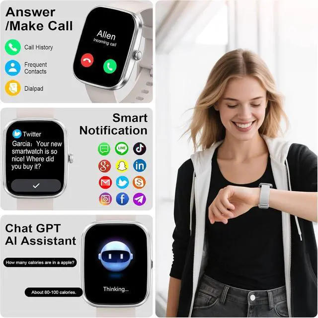 Alt view image 2 of 7 - AI Smart Watch with ChatGPT, 1.91" Bluetooth Calling Smartwatch for Men Women, 110+ Fitness Modes Activity Tracker, Sleep/Heart Rate/Calorie Monitor, IP68 Waterproof Step Counter for Android iOS