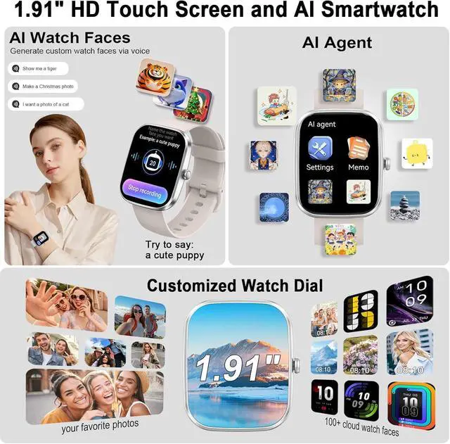 Alt view image 3 of 7 - AI Smart Watch with ChatGPT, 1.91" Bluetooth Calling Smartwatch for Men Women, 110+ Fitness Modes Activity Tracker, Sleep/Heart Rate/Calorie Monitor, IP68 Waterproof Step Counter for Android iOS