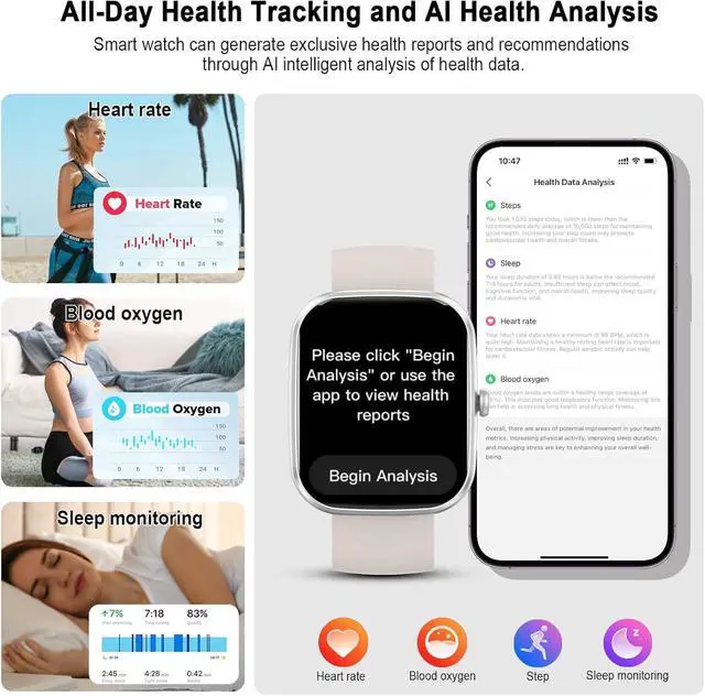 Alt view image 4 of 7 - AI Smart Watch with ChatGPT, 1.91" Bluetooth Calling Smartwatch for Men Women, 110+ Fitness Modes Activity Tracker, Sleep/Heart Rate/Calorie Monitor, IP68 Waterproof Step Counter for Android iOS