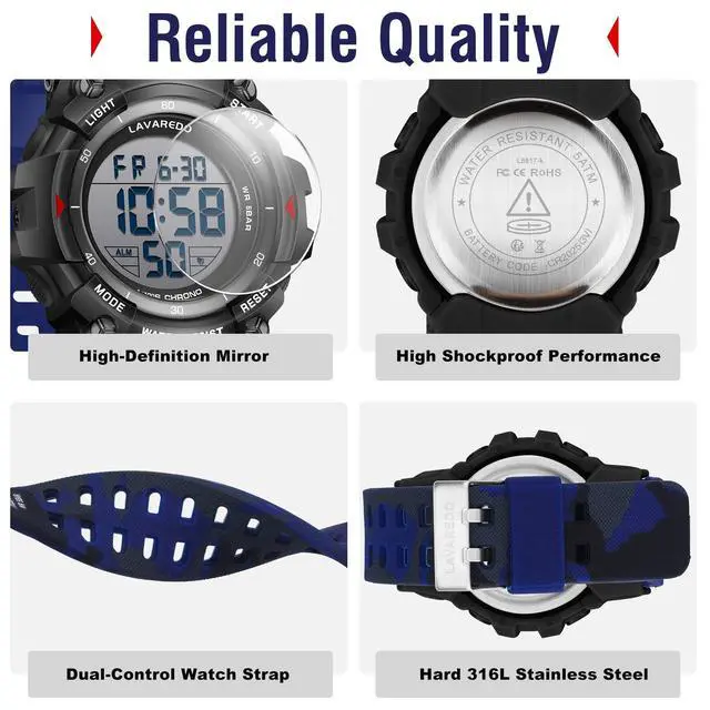 Alt view image 2 of 7 - JAYSUING Men's Digital Watch Sports Outdoor Waterproof Watches for Men with LED Backlight Alarm Stopwatch Mens Watches Digital Chronograph Military Date