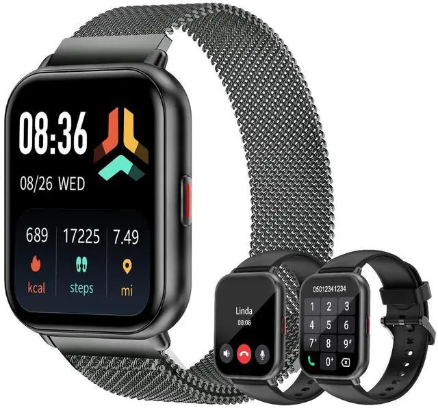 Main image of Smart Watches for Women Men (Answer/Make Calls, 3 Bands), 1.85" Fitness Tracker Watch for iPhone/Android Phones with Heart Rate Monitor Sleep/Steps Tracker 100+ Sports Pedometer Waterproof (Black)