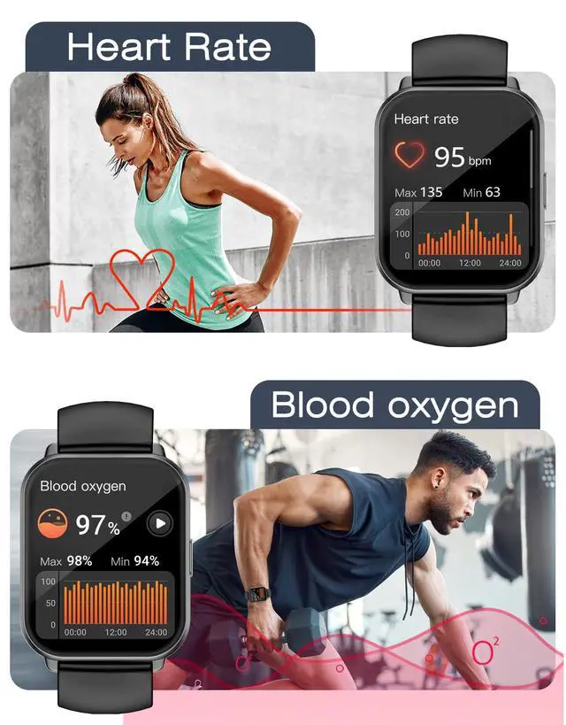 Alt view image 5 of 7 - Smart Watches for Women Men (Answer/Make Calls, 3 Bands), 1.85" Fitness Tracker Watch for iPhone/Android Phones with Heart Rate Monitor Sleep/Steps Tracker 100+ Sports Pedometer Waterproof (Black)