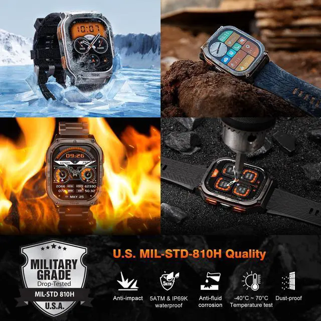 Alt view image 2 of 7 - JAYSUING Tank M3 Ultra Smart Watch with GPS, 50M Waterproof, Compass, Altitude, Air Pressure, 480mAh Extra Large Battery, Full Stainless Steel, Bluetooth Call, AMOLED Always-on Display