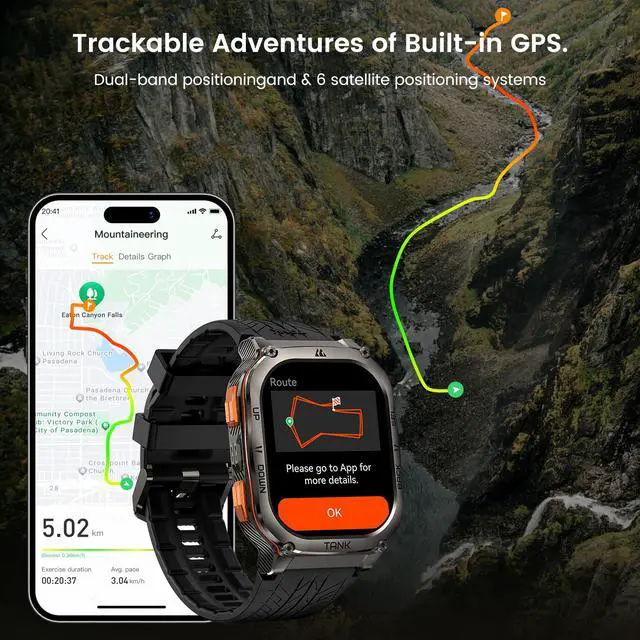 Alt view image 3 of 7 - JAYSUING Tank M3 Ultra Smart Watch with GPS, 50M Waterproof, Compass, Altitude, Air Pressure, 480mAh Extra Large Battery, Full Stainless Steel, Bluetooth Call, AMOLED Always-on Display