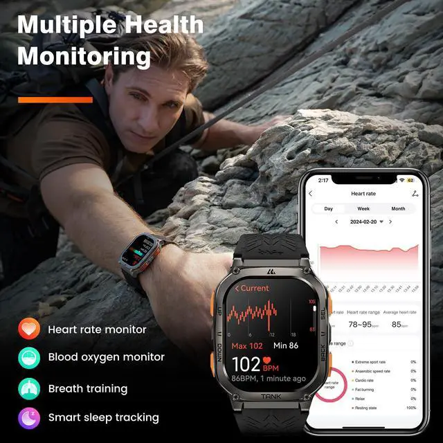 Alt view image 6 of 7 - JAYSUING Tank M3 Ultra Smart Watch with GPS, 50M Waterproof, Compass, Altitude, Air Pressure, 480mAh Extra Large Battery, Full Stainless Steel, Bluetooth Call, AMOLED Always-on Display