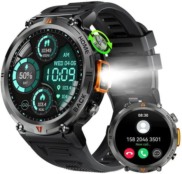 Main image of Military Smart Watch for Men (Call Receive/Dial) with LED Flashlight, 1.45" HD Outdoor Tactical Rugged Smartwatch, Sports Fitness Tracker Watch with Heart Rate Sleep Monitor for iPhone Android Phone