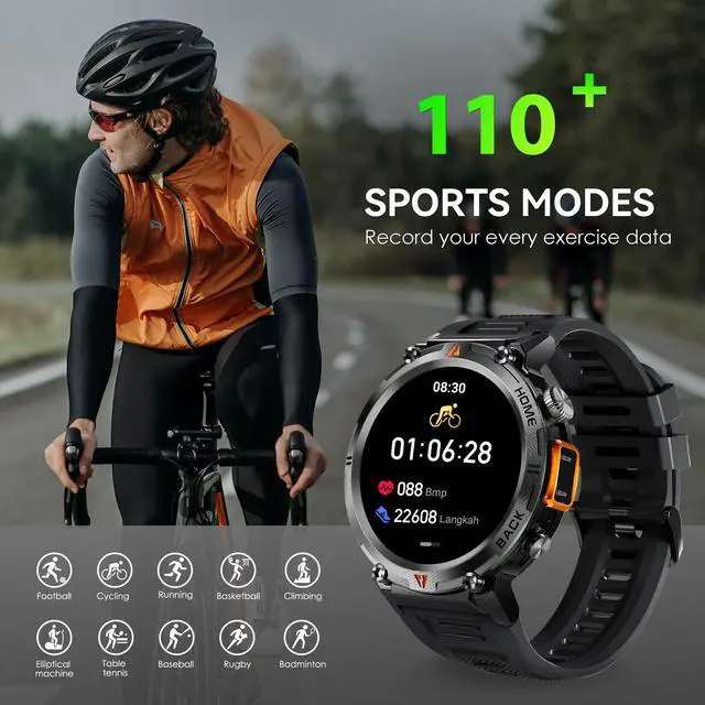 Alt view image 4 of 7 - Military Smart Watch for Men (Call Receive/Dial) with LED Flashlight, 1.45" HD Outdoor Tactical Rugged Smartwatch, Sports Fitness Tracker Watch with Heart Rate Sleep Monitor for iPhone Android Phone