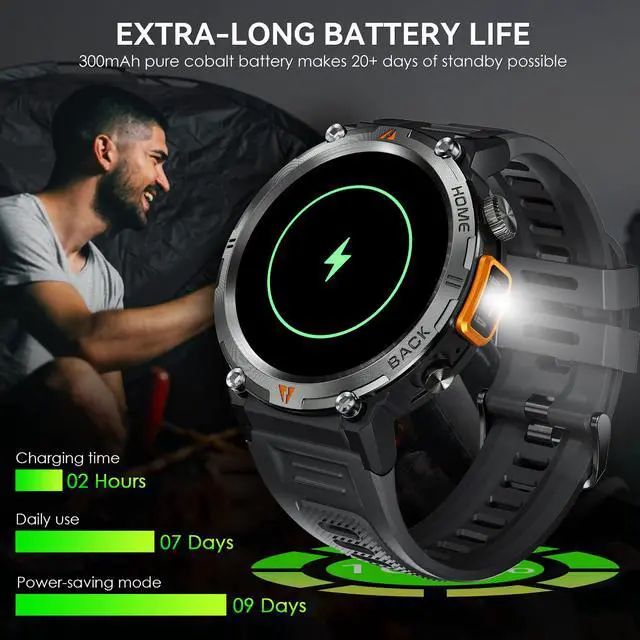 Alt view image 7 of 7 - Military Smart Watch for Men (Call Receive/Dial) with LED Flashlight, 1.45" HD Outdoor Tactical Rugged Smartwatch, Sports Fitness Tracker Watch with Heart Rate Sleep Monitor for iPhone Android Phone