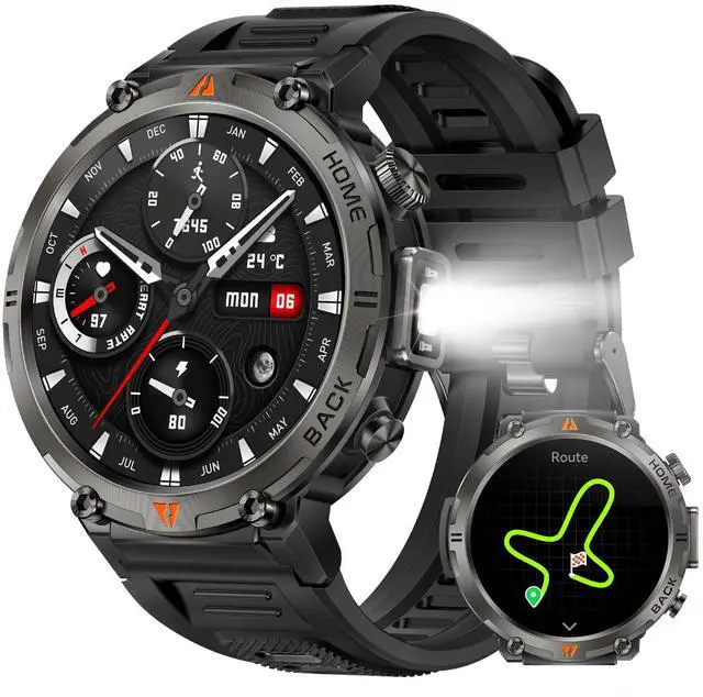 Main image of Military Smart Watches for Men Built-in GPS with LED Flashlight Compass, 3ATM Waterproof Rugged Tactical Smartwatch with Text and Call, 1.45" HD Fitness Tracker with HR SPO2 Monitor for iPhone Android
