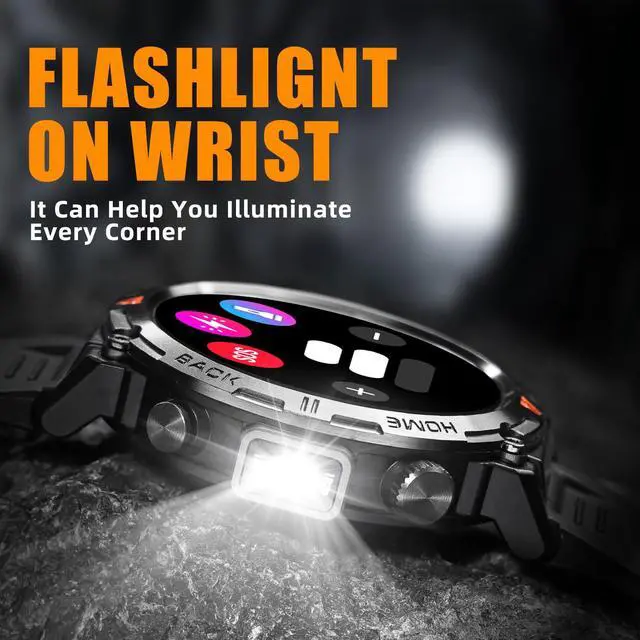 Alt view image 4 of 7 - Military Smart Watches for Men Built-in GPS with LED Flashlight Compass, 3ATM Waterproof Rugged Tactical Smartwatch with Text and Call, 1.45" HD Fitness Tracker with HR SPO2 Monitor for iPhone Android