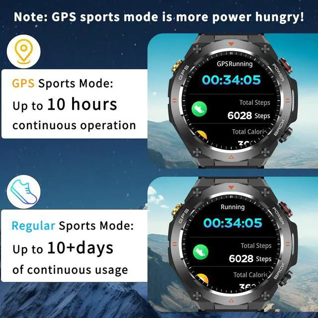 Alt view image 3 of 7 - Military Smart Watch with GPS, Pressure/Altitude/Compass, Rugged Smartwatch for Men with 650mAh Extra-Large Battery, Answer/Make Call, 100+ Sports Mode, Metal Body Fitness Tracker for Android iOS