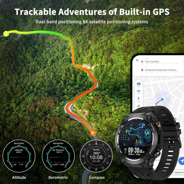 Alt view image 2 of 7 - Military Smart Watch with GPS, Pressure/Altitude/Compass, Rugged Smartwatch for Men with 650mAh Extra-Large Battery, Answer/Make Call, 100+ Sports Mode, Metal Body Fitness Tracker for Android iOS