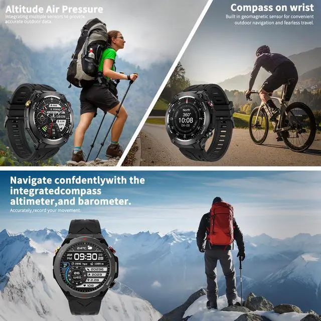 Alt view image 4 of 7 - Military Smart Watch with GPS, Pressure/Altitude/Compass, Rugged Smartwatch for Men with 650mAh Extra-Large Battery, Answer/Make Call, 100+ Sports Mode, Metal Body Fitness Tracker for Android iOS