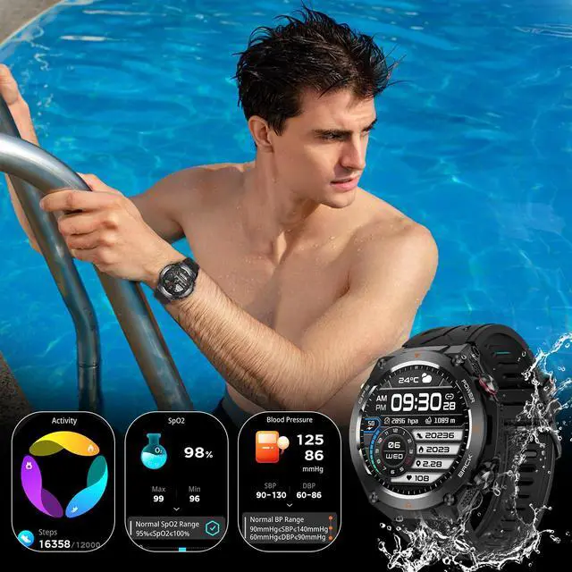Alt view image 7 of 7 - Military Smart Watch with GPS, Pressure/Altitude/Compass, Rugged Smartwatch for Men with 650mAh Extra-Large Battery, Answer/Make Call, 100+ Sports Mode, Metal Body Fitness Tracker for Android iOS