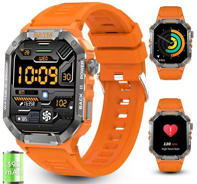 Main image of Military Smart Watches for Men (Answer/Make Calls), 2.01" UHD Fitness Watch with Heart Rate/Sleep Monitor/Blood Oxygen/100+ Sport Modes/IP68 Waterproof, Smartwatch for Android & iPhone, Orange