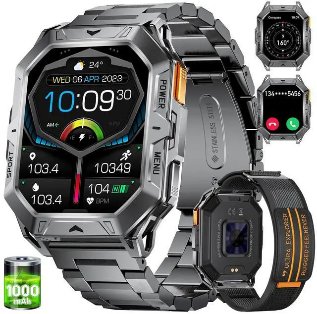 Main image of JAYSUING Smart Watch with 1000 mAh Battery, 2.13" AMOLED Full Touch Screen Military Smart Watches for Men with Make/Answer Call/110 Sports Modes/5ATM Waterproof Watch/Sleep Monitor, iOS Android