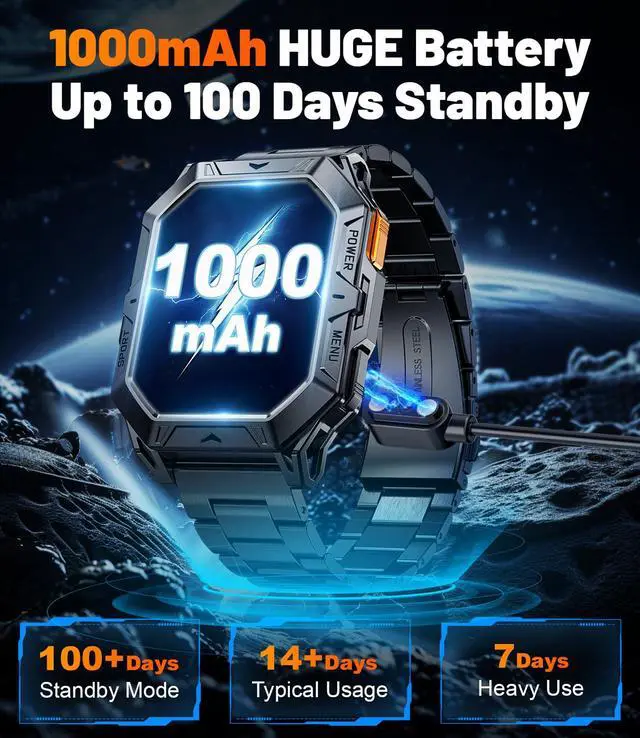 Alt view image 2 of 7 - JAYSUING Smart Watch with 1000 mAh Battery, 2.13" AMOLED Full Touch Screen Military Smart Watches for Men with Make/Answer Call/110 Sports Modes/5ATM Waterproof Watch/Sleep Monitor, iOS Android