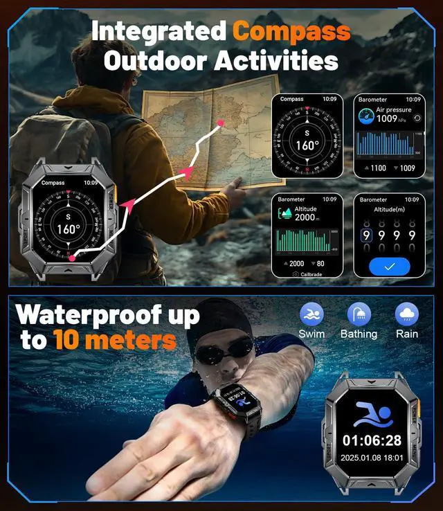 Alt view image 7 of 7 - JAYSUING Smart Watch with 1000 mAh Battery, 2.13" AMOLED Full Touch Screen Military Smart Watches for Men with Make/Answer Call/110 Sports Modes/5ATM Waterproof Watch/Sleep Monitor, iOS Android
