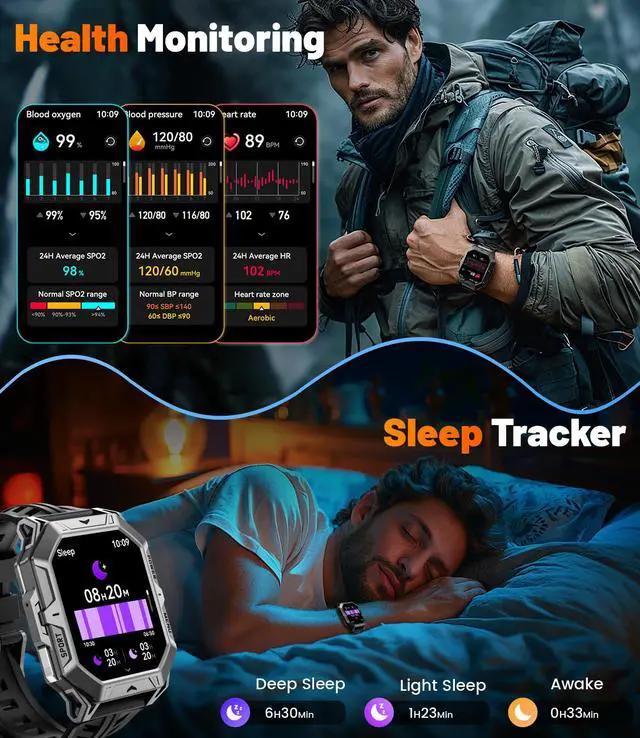 Alt view image 6 of 7 - JAYSUING Smart Watch with 1000 mAh Battery, 2.13" AMOLED Full Touch Screen Military Smart Watches for Men with Make/Answer Call/110 Sports Modes/5ATM Waterproof Watch/Sleep Monitor, iOS Android