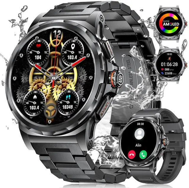 Main image of JAYSUING Military Smart Watch for Men(Answer/Make Call),1.43" HD AMOLED Rugged Smartwatch for iPhone Android Phone,Fitness Watch,Black Sport Watch with 120+ Sport Modes/5ATM Waterproof