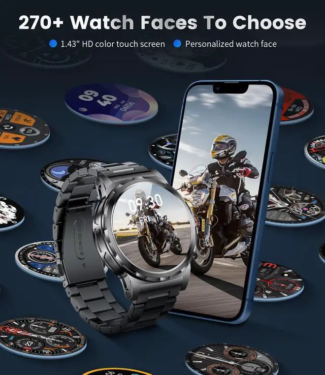 Alt view image 2 of 7 - JAYSUING Military Smart Watch for Men(Answer/Make Call),1.43" HD AMOLED Rugged Smartwatch for iPhone Android Phone,Fitness Watch,Black Sport Watch with 120+ Sport Modes/5ATM Waterproof