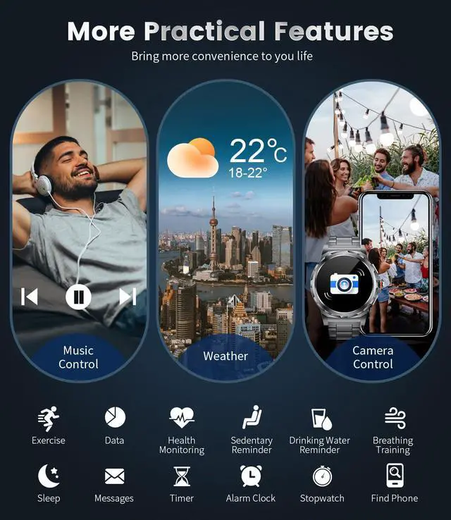 Alt view image 7 of 7 - JAYSUING Military Smart Watch for Men(Answer/Make Call),1.43" HD AMOLED Rugged Smartwatch for iPhone Android Phone,Fitness Watch,Black Sport Watch with 120+ Sport Modes/5ATM Waterproof