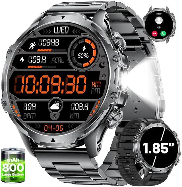 Main image of JAYSUING Smart Watches for Men(Answer/Make Calls) with LED Flashlight, 1.85" HD Screen Outdoor Sports Smartwatch,800mAh Battery,Heart Rate/Sleep Monitor 5ATM Waterproof Fitness Tracker for Android iOS