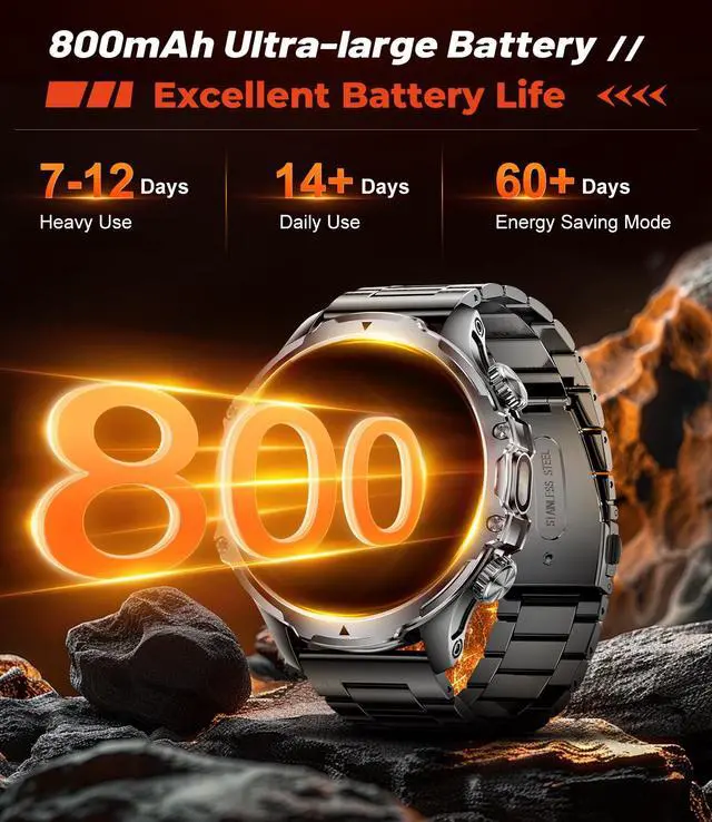 Alt view image 2 of 7 - JAYSUING Smart Watches for Men(Answer/Make Calls) with LED Flashlight, 1.85" HD Screen Outdoor Sports Smartwatch,800mAh Battery,Heart Rate/Sleep Monitor 5ATM Waterproof Fitness Tracker for Android iOS