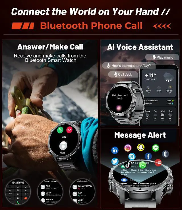 Alt view image 5 of 7 - JAYSUING Smart Watches for Men(Answer/Make Calls) with LED Flashlight, 1.85" HD Screen Outdoor Sports Smartwatch,800mAh Battery,Heart Rate/Sleep Monitor 5ATM Waterproof Fitness Tracker for Android iOS