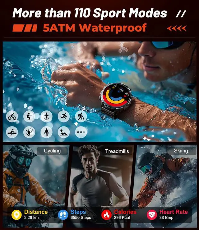 Alt view image 6 of 7 - JAYSUING Smart Watches for Men(Answer/Make Calls) with LED Flashlight, 1.85" HD Screen Outdoor Sports Smartwatch,800mAh Battery,Heart Rate/Sleep Monitor 5ATM Waterproof Fitness Tracker for Android iOS